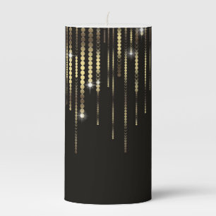 Black Gold Disc Strands Metallic Sparkle Unity Pillar Candle