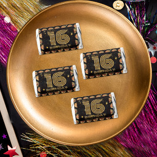 Black Gold Disco Ball 16th Birthday Thank You Hershey's Miniatures