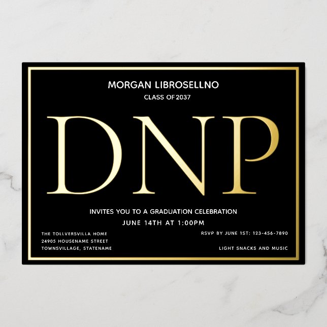 Black Gold DNP Graduation Foil Invitation (Front)