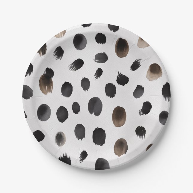 Black & Gold Dog Dalmatian Animal Print Dots       Paper Plates (Front)