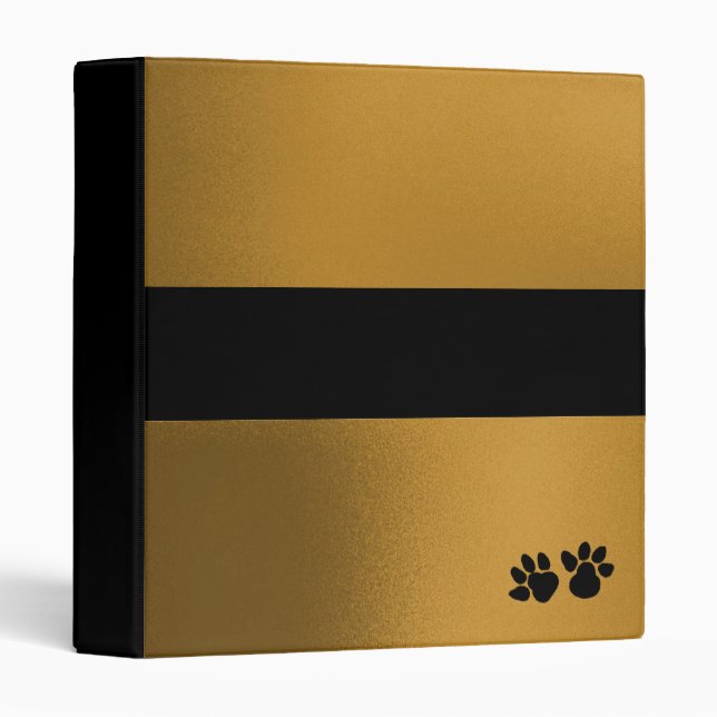 Black & Gold Dog Paw Binder-Design 1 3 Ring Binder (Front/Spine)