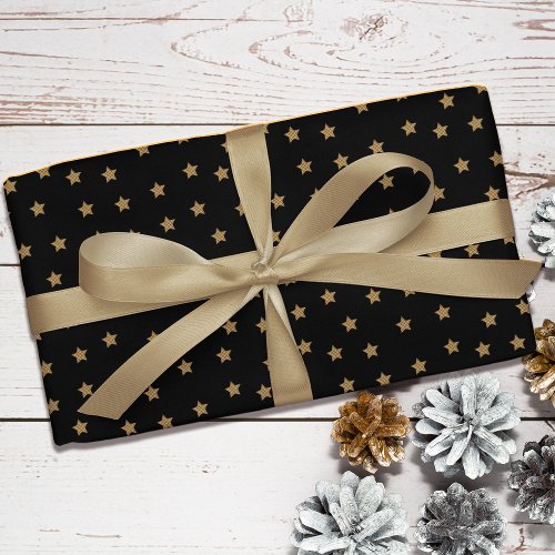 Black Gold Doodle Star Pattern Christmas Wrapping Paper