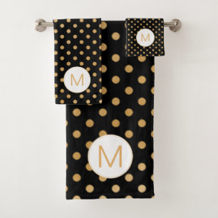 Black Gold Dot Monogram set, U can change color Bath Towel Set