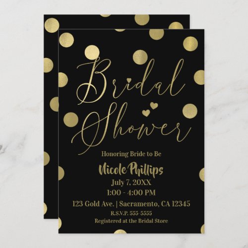 Black  Gold Dots Modern Glam Bridal Shower Invitation