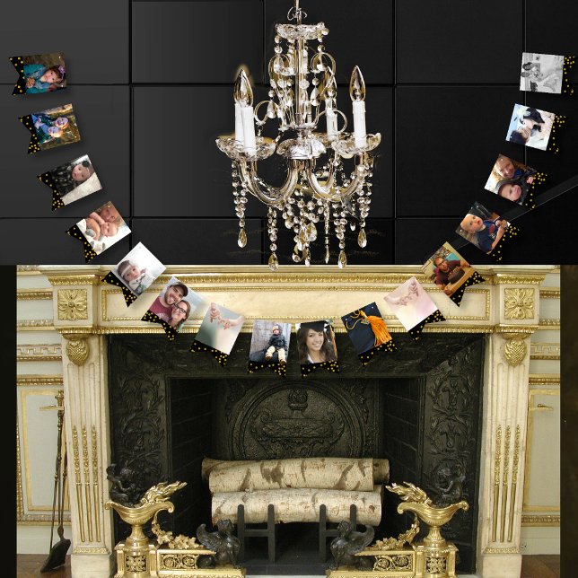 Black Gold Dots Photo Graduation Anniversary Party Bunting Flags (Creator Uploaded)