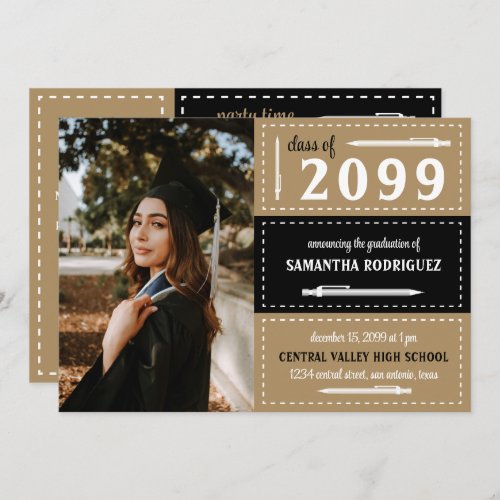 Black  Gold Dotted Boxes and Pencils Graduation Invitation