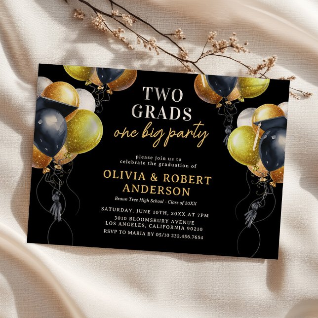 Black Gold Double Graduation Party Invitation (Creator Uploaded)