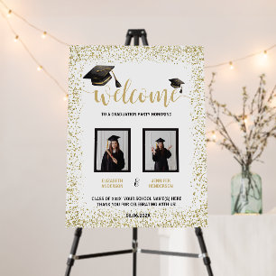 Black Gold Double Graduation Party Welcome Sign