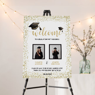 Black Gold Double Graduation Party Welcome Sign