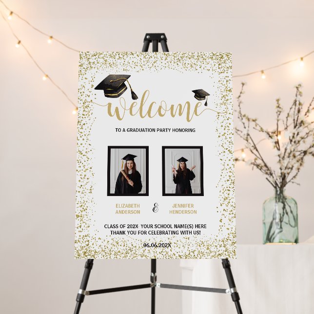 Black Gold Double Graduation Party Welcome Sign (In Situ (Stand))