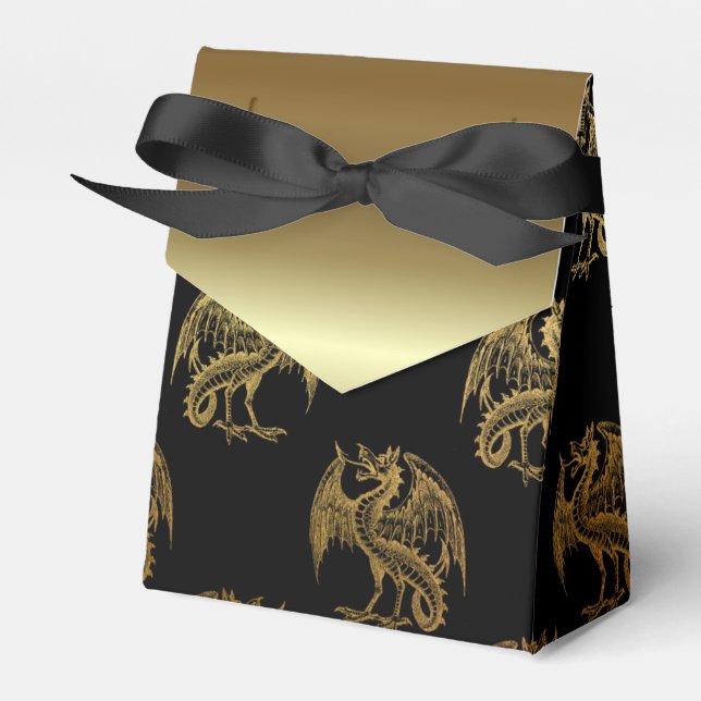 Black gold Dragon pattern party favor box (Front Side)