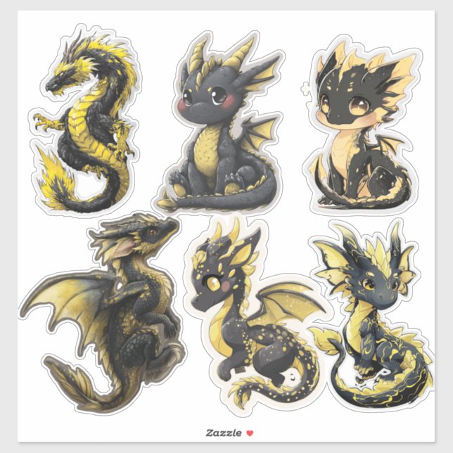 Black & Gold Dragons Custom-Cut Vinyl Sticker (Sheet)