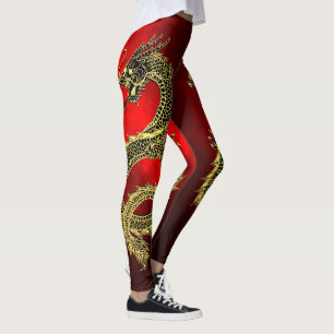 Black Gold Dragons Red Gradient Leggings