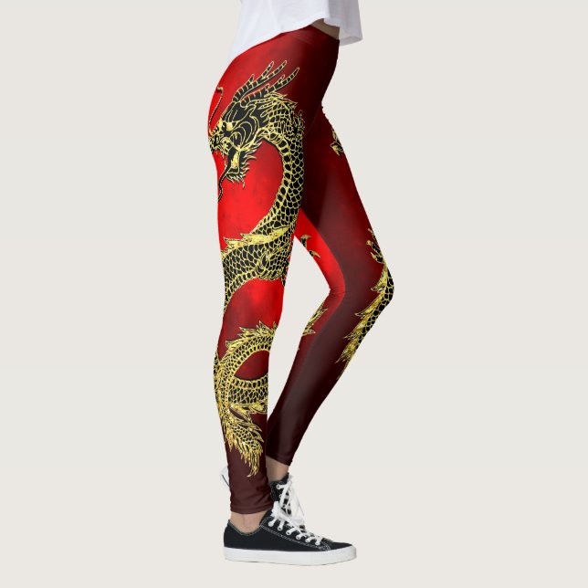 Black Gold Dragons Red Gradient Leggings (Right)