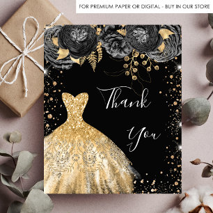 Black gold dress floral birthday thank you