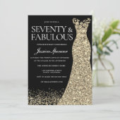 Black Gold Dress Seventy & Fabulous 70th Birthday Invitation (Standing Front)
