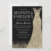 Black Gold Dress Seventy & Fabulous 70th Birthday Invitation (Front)