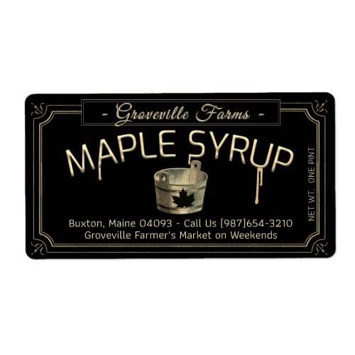 Black Gold Drip Maple Syrup Bucket Fancy Border Label