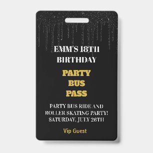 Black Gold Dripping Glitter 18 Birthday VIP Pass  Badge