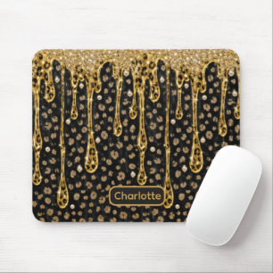 Black Gold Dripping Glitter Animal Print Glam Lux Mouse Pad