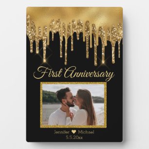 black gold dripping glitters first anniversary plaque