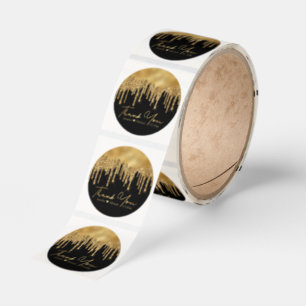 black gold dripping glitters thank you wedding classic round sticker