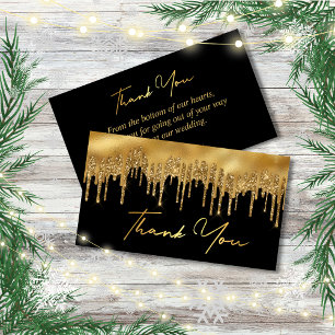 black gold dripping glitters thank you wedding note card