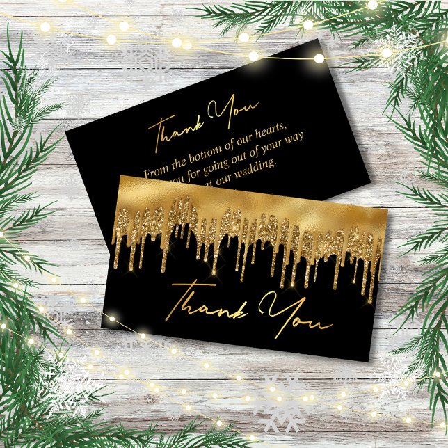 black gold dripping glitters thank you wedding  note card (Creator Uploaded)