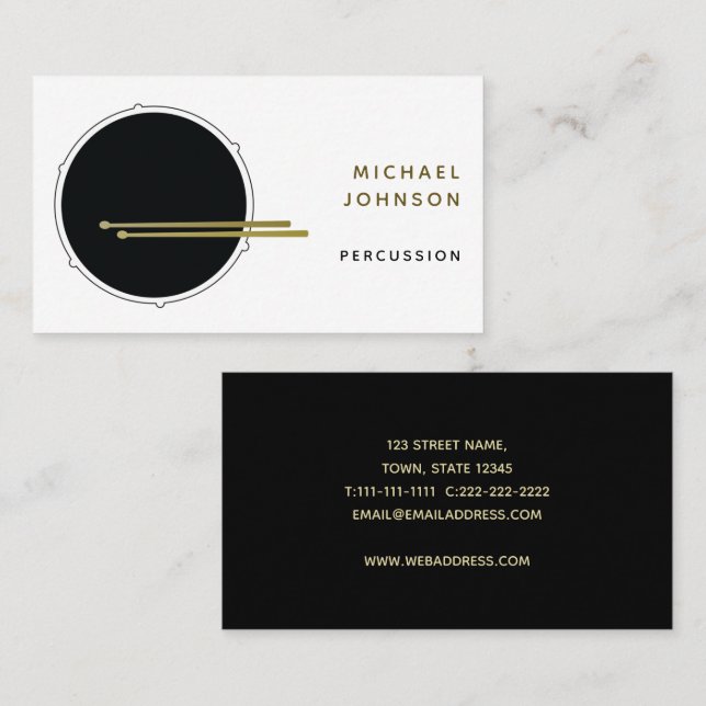 Black Gold Drummer Monogram Business Card (Front/Back)