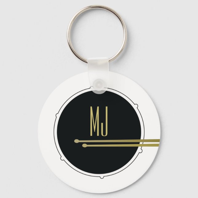Black Gold Drummer Monogram Keychain (Front)