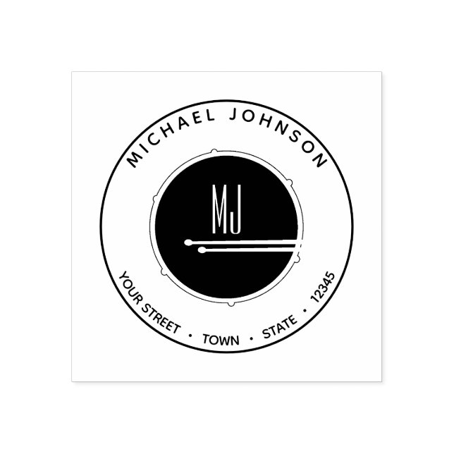 Black Gold Drummer Monogram Rubber Stamp (Imprint)