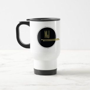 Black Gold Drummer Monogram Travel Mug