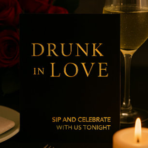Black & Gold Drunk in Love Wedding Bar Sign foil Foil Holiday Card