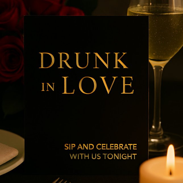 Black & Gold Drunk in Love Wedding Bar Sign Foil Holiday Card (Creator Uploaded)