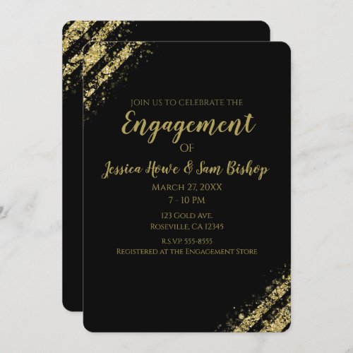 Black Gold Dust Corners Glam Modern Engagement Invitation