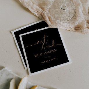 Black Gold Eat Drink We're Married Wedding Napkins