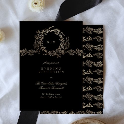 Black Gold Ebony Botanical Monogram Wedding Enclosure Card