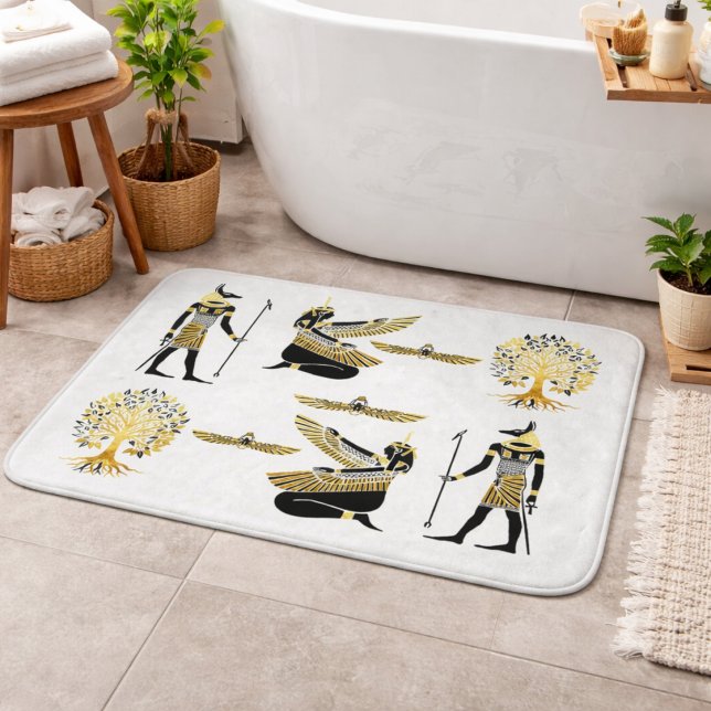 Black Gold Egyptian Mythology Pattern Art Bath Mat (Creator Uploaded)