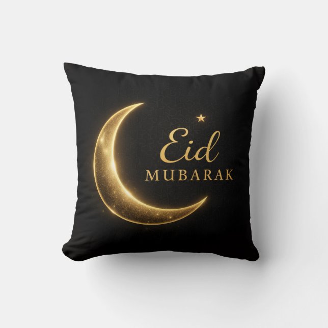 Black & Gold Eid Mubarak Decorative Pillow – Ramad (Front)