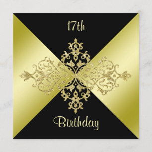 Black & Gold Elegance 17th Birthday Invitation