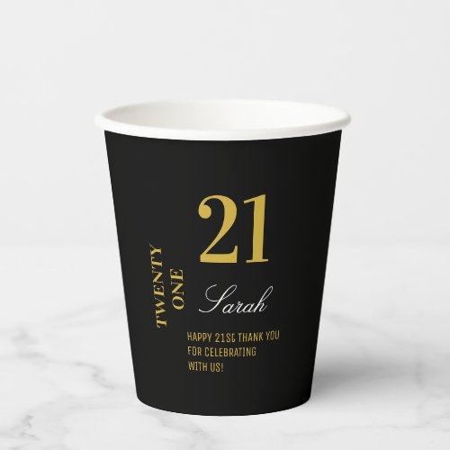 Black  Gold Elegant 21st Birthday Party Cocktail  Paper Cups