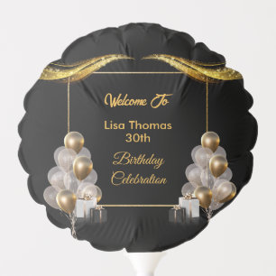 Black Gold Elegant 30th Birthday Party Balloon