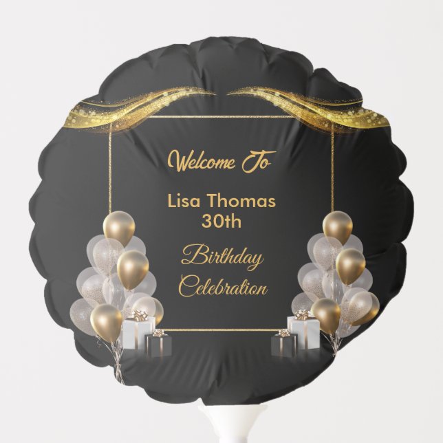 Black Gold Elegant 30th Birthday Party   Balloon (Front)