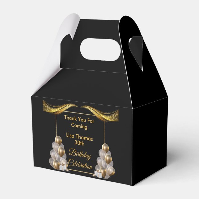 Black Gold Elegant 30th Birthday Party    Favor Boxes (Front Side)