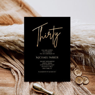 Black Gold Elegant 30th Birthday Party Invitation