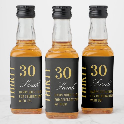 Black  Gold Elegant 30th Birthday Thank You  Liquor Bottle Label