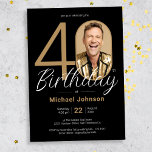 Black Gold Elegant 40th Birthday invitation<br><div class="desc">40th Birthday Gold Black Simple Elegant Photo Invitation. Celebrate your milestone birthday in sleek, modern style with our "Minimalist Chic" theme design, where the simplicity of Minimalist elegance meets the allure of Custom Photo personalization. This simple and chic design allows your custom photo to take center stage, making your celebration...</div>