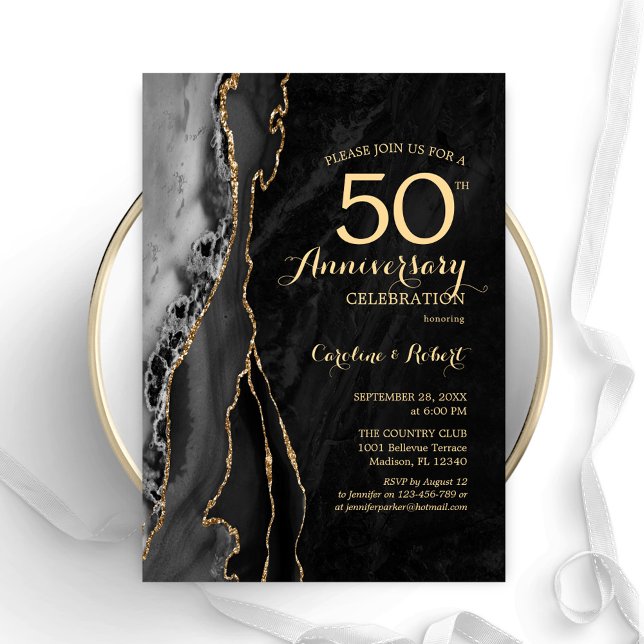 Black Gold Elegant 50th Anniversary Invitation (Creator Uploaded)