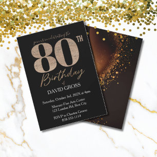 Black & Gold Elegant 80th Birthday Invitation