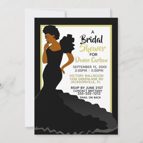 Black Gold Elegant African American Bridal Shower Invitation